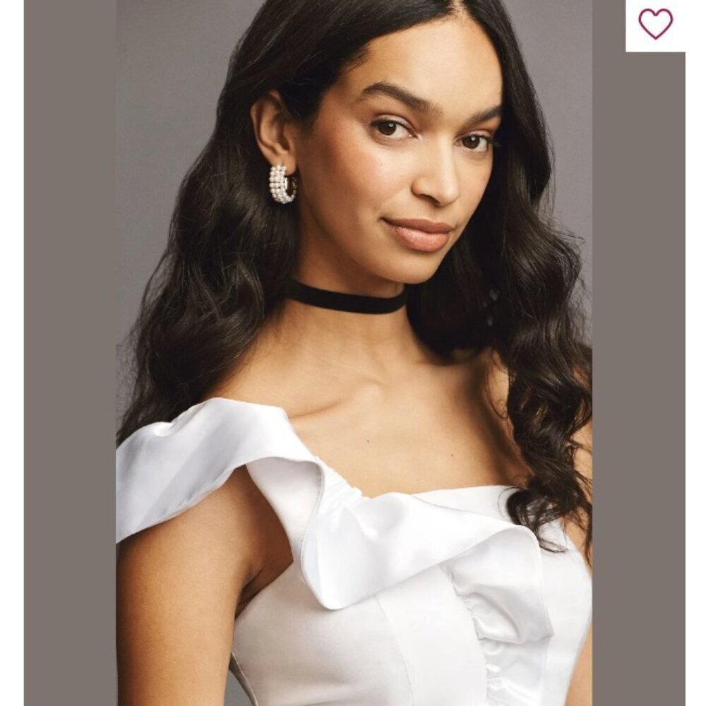 ANTHROPOLOGIE BHLDN Wren White One-Shoulder Ruffled Midi Stretch Dress Elastic S - Picture 5 of 12